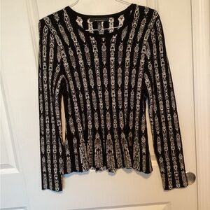 White House Black Market Black /White Jacquard Peplum Sweater (L) - IEC